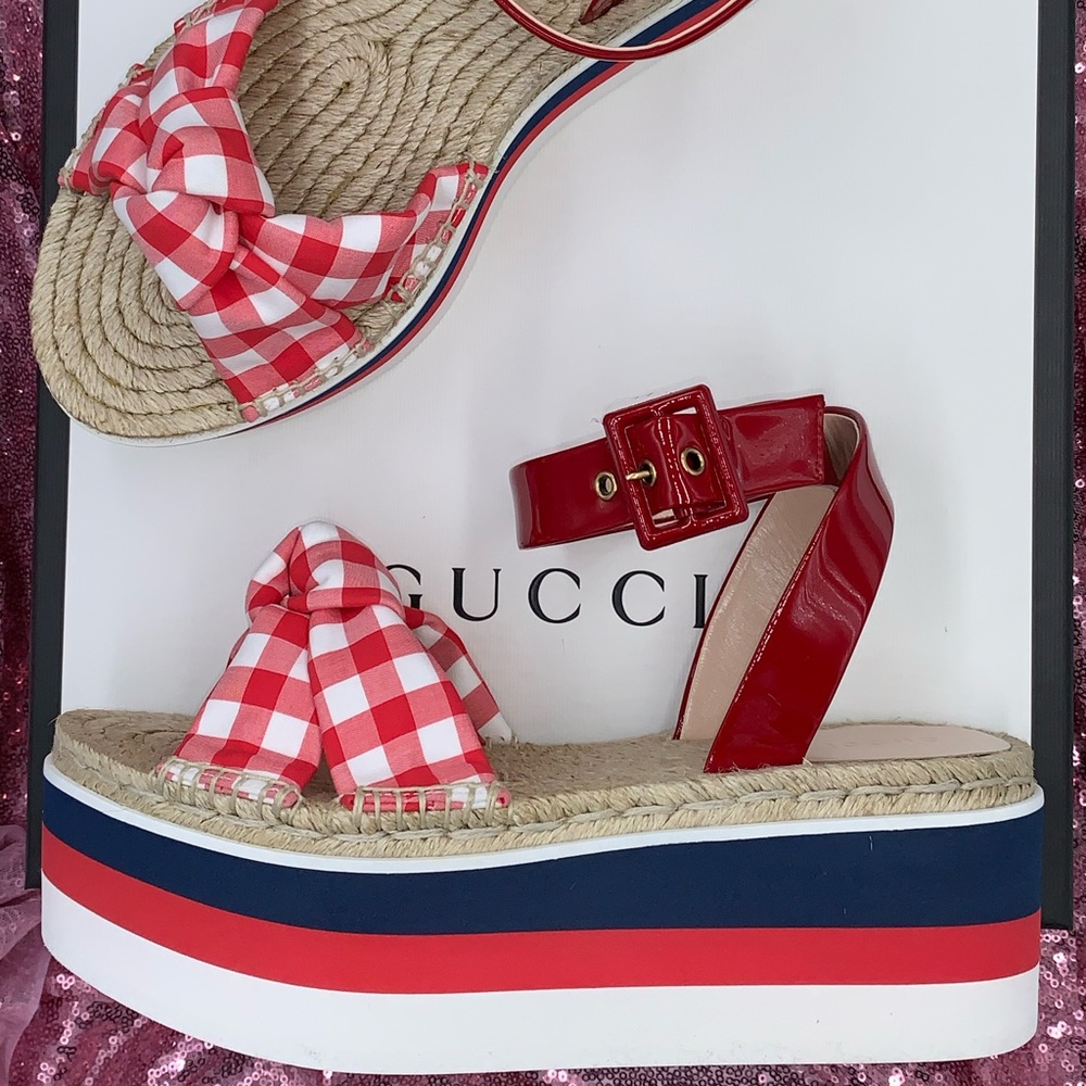 GUCCI RED FLATFORM SANDALS
